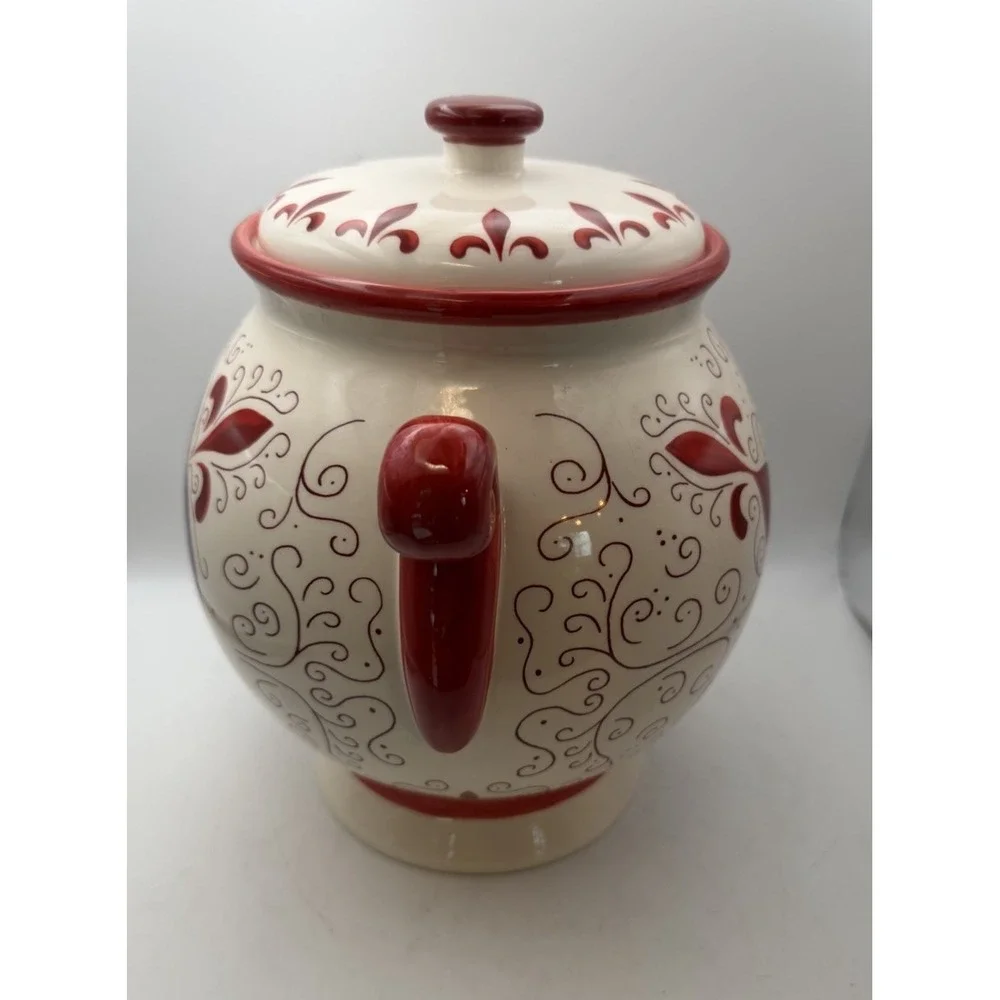 Vintage Nonni's Hand Painted Ceramic Lidded Ginger Jar Canister Tuscan 10